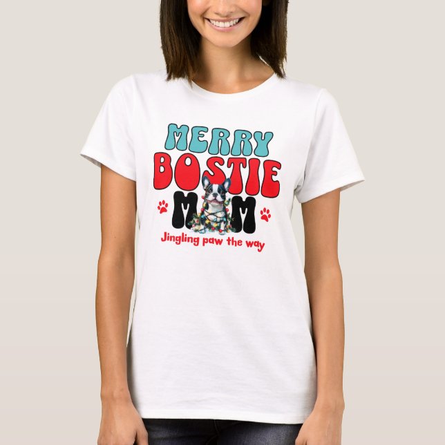 Merry Boston Terrier Mamma jul T Shirt (Framsida)