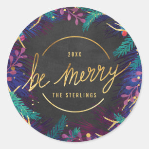 Merry Botanicals Helgdag Gift Label Sticker Runt Klistermärke