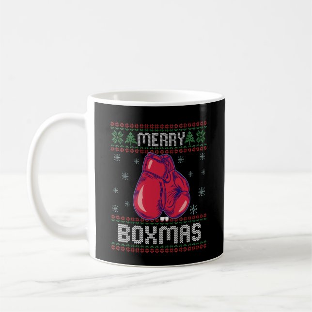 Merry Boxmas Ugly jul Sweater Boxing Älskare Kaffemugg (Vänster)
