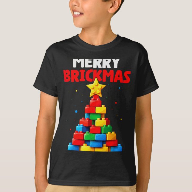 Merry Brickmas Block Building Builder Brick Master T Shirt (Framsida)