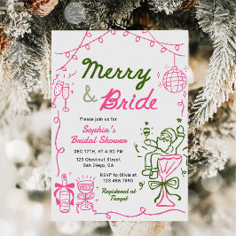 Merry & Bride Hand Drawn Christmas Bridal Shower Inbjudningar