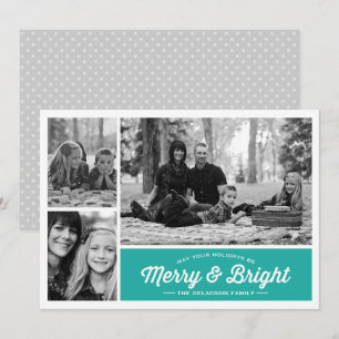 Merry & Bright 3 Photo Teal Julhälsningar Julkort