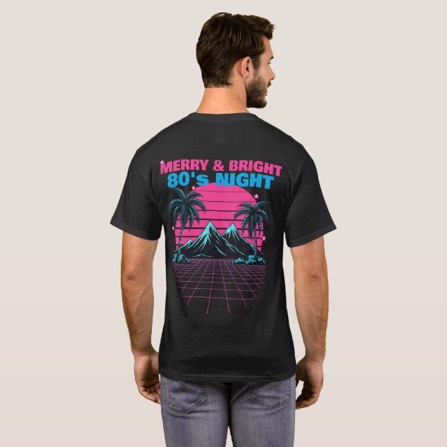Merry & Bright 80's Night' Retro Synthwave  T Shirt (Hel baksida)