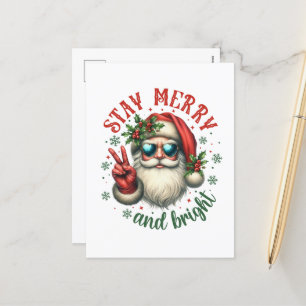 Merry bright add message Santa Helg Vykort