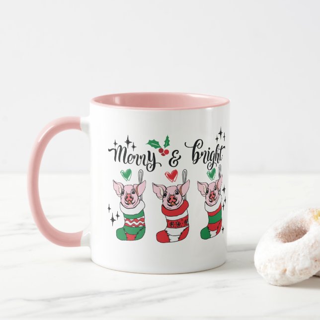 Merry Bright add monogram gris jul Mugg (Med munk)