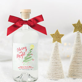 Merry & Bright Artsy Watercolor Julgran Spritflaskor Etikett