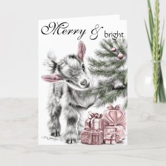 Merry & Bright - Baby Goat-jul Helgkort
