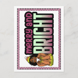 Merry & Bright Black Girl Melanin Sista jul Helg Vykort