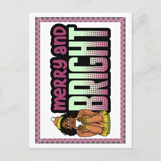 Merry & Bright Black Girl Melanin Sista jul Vykort (Framsida)