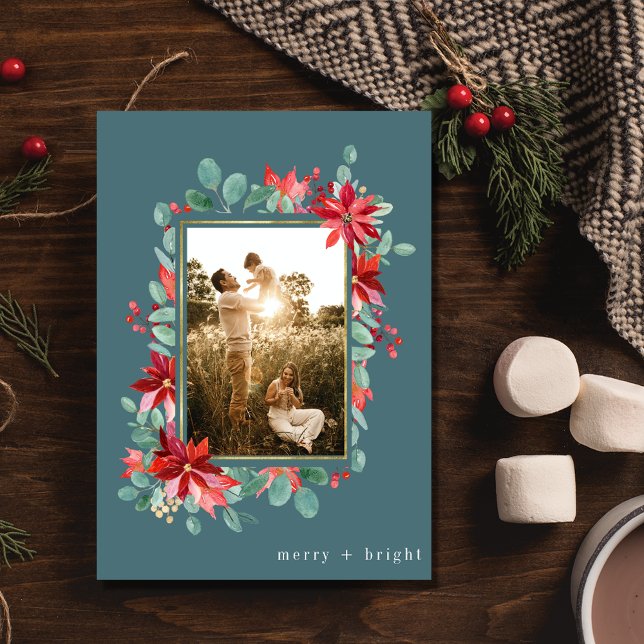 Merry Bright Botanical Photo jul Julkort (Merry Bright Botanical Photo Family Christmas Holiday Card)