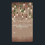 Merry   Bright Brick String Light Brick God Jul Fraktsedel<br><div class="desc">Tema för industriell jul med vintage string ljus dekorerad med holly och evergreen över en tegelbakgrund med snö. Anpassa texten.</div>