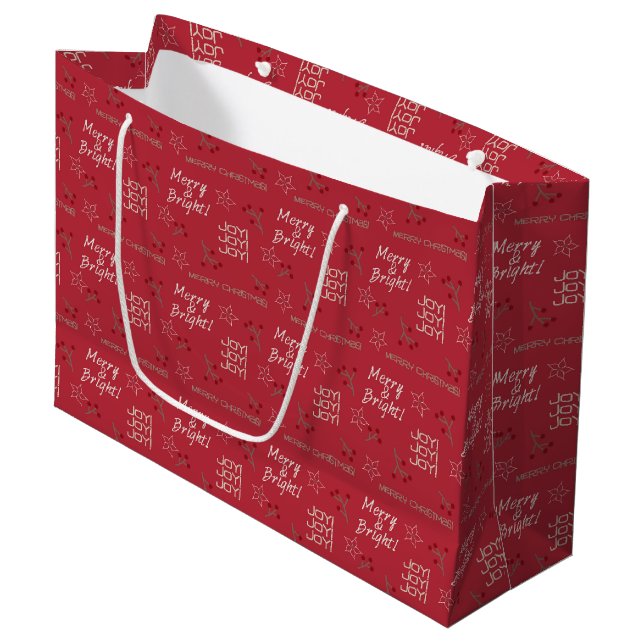 Merry & Bright Burgundy Gift Bag - stor, blank (Framsidan Vinklad)
