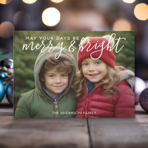 Merry & Bright Calligraphy - Fullt Vågrät Photo Julkort