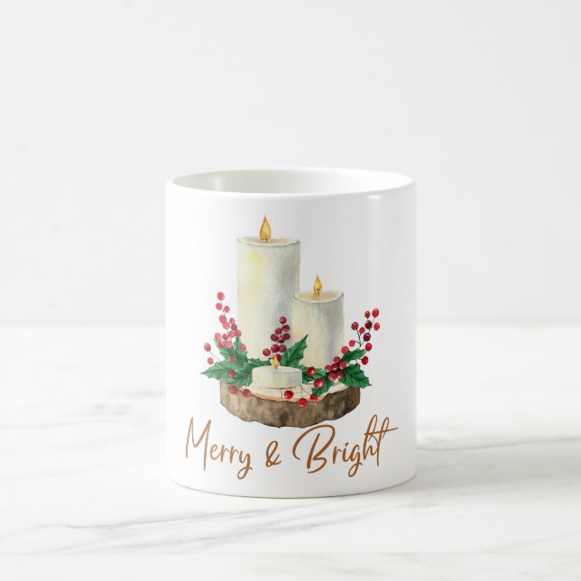 Merry & Bright Candle Holly Christmas Coffee Mug  Kaffemugg (Center)