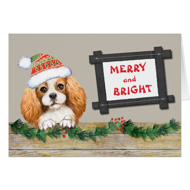 Merry Bright Cavalier Kung Charles Spain Helgdag Hälsningskort (Framsidan Horizontal)