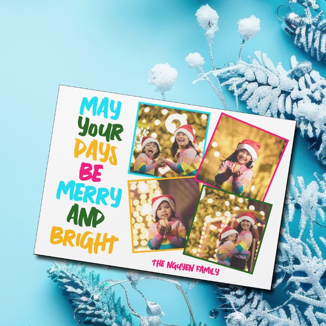 Merry Bright Christmas 4 Photo Collage Magnet Card (Skapare uppladdad)