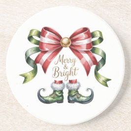 Merry & Bright Christmas Bow & Elf Shoes Coaster Underlägg