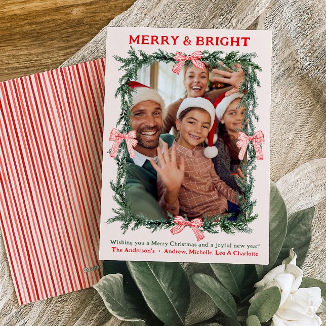 Merry & Bright Christmas Holiday Family Photo Card Julkort (Skapare uppladdad)