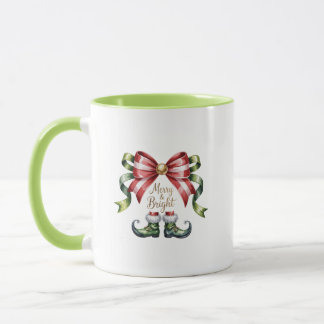 Merry & Bright Christmas Mug • Candy Cane Elf Shoe Mugg