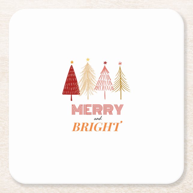 Merry & Bright Christmas Paper Coasters Underlägg Papper Kvadrat (Framsidan)