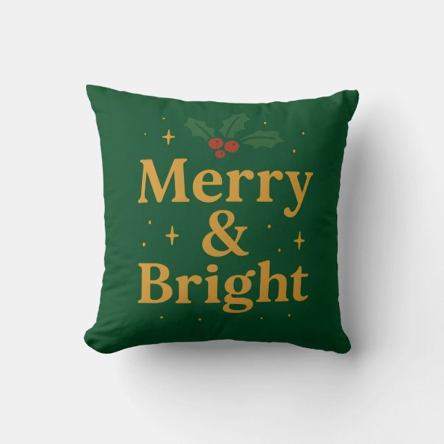 Merry & Bright Christmas Quote Kudde (Framsida)