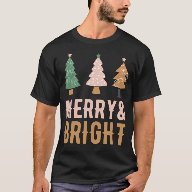 Merry & Bright Christmas Trees T-Shirt Design (Framsida)
