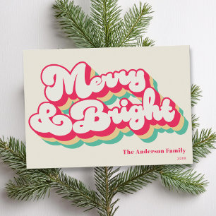 Merry & Bright Classic Retro Typography Non Photo Julkort