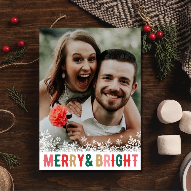 Merry Bright Couples snöflake Photo jul Julkort (Merry Bright Couple's Snowflake Photo Christmas Holiday Card)