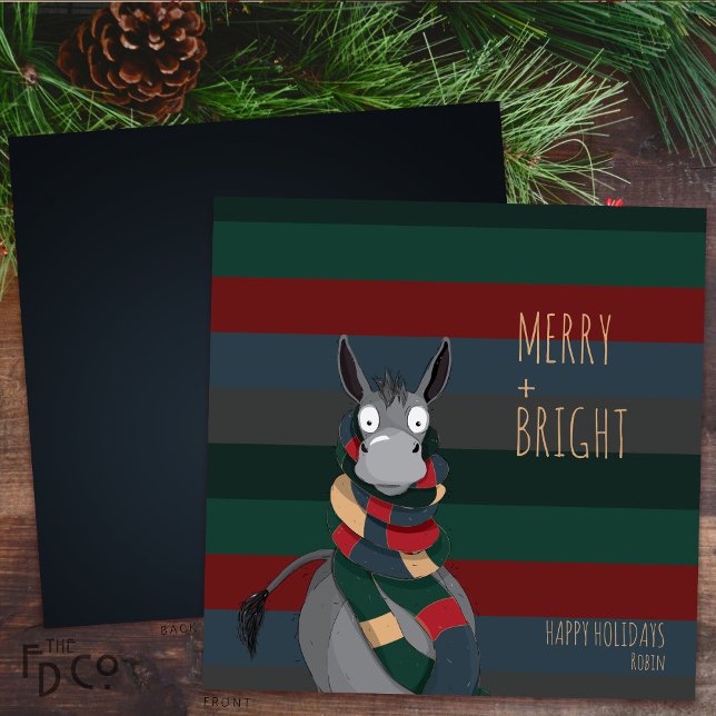 "Merry + Bright" Crazy Cute Donkey Julkort (Skapare uppladdad)