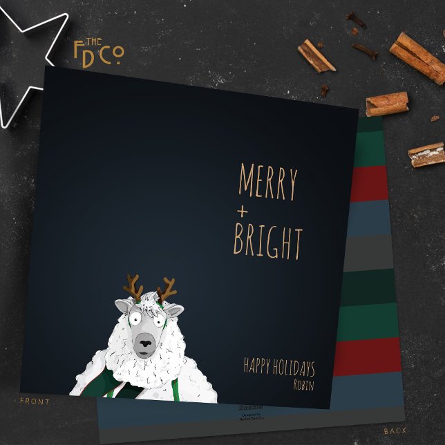 "Merry + Bright" Crazy Cute Sheep Julkort (Skapare uppladdad)