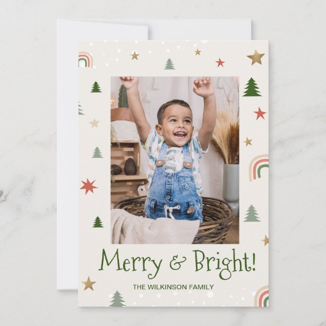 Merry Bright Cute Modern Family Phoo Ho Julkort (Framsida)