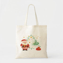 Merry & Bright Cute Santa Christmas Gift Tote Bag Tygkasse