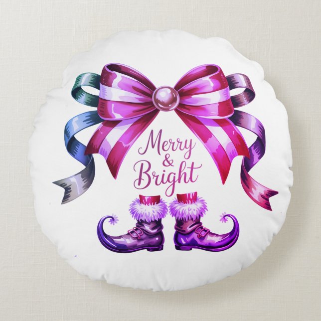Merry & Bright Enchanted Bow & Elf Shoes  Rund Kudde (Framsidan)