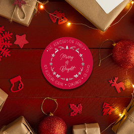 Merry Bright Family Adress Hjort Grått Silver Red Runt Klistermärke
