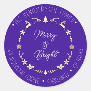 Merry Bright Family Adress Hjort WandeBlue Guld Runt Klistermärke