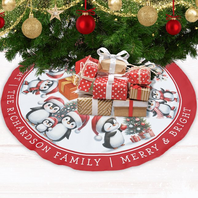 Merry Bright Family jul-penguins White Red Julgransmatta Borstad Polyester (Skapare uppladdad)
