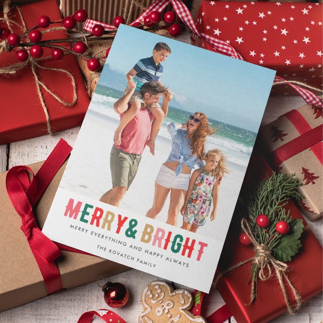 Merry Bright Family Photo Budget jul Helg Vykort (Skapare uppladdad)