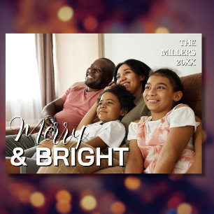 Merry & Bright Family Photo Elegant Rik Red Julkort