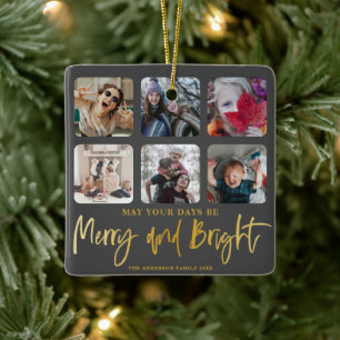 Merry & Bright Faux Guld 6 Fotojul Julgransprydnad Keramik