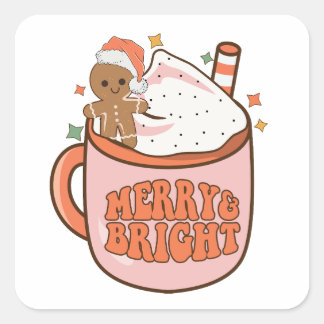 Merry Bright - Festive jul Kopp Sticker Fyrkantigt Klistermärke