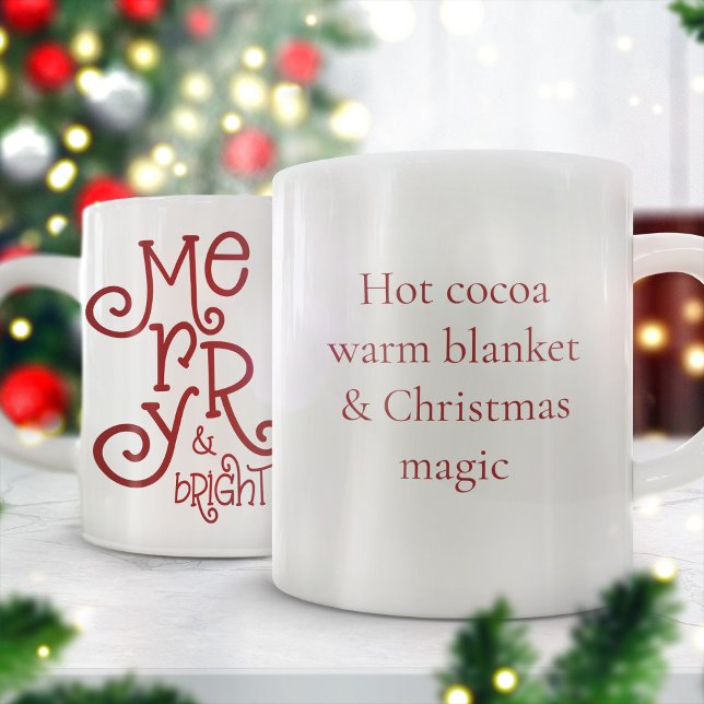 Merry Bright Festive Quote Berry Red jul Kaffemugg (view of both sides)