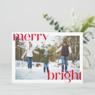 Merry Bright Festive Red Typography Roligt Two Pho Julkort