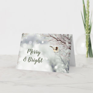 Merry Bright Forest Snöflingor Chickadee Bird Helgkort
