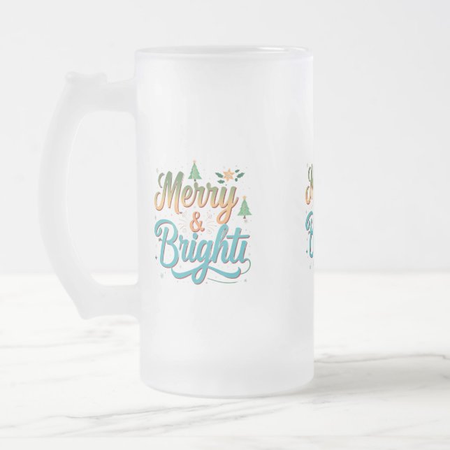 Merry & Bright Frosted Glass Mugg - 16 oz (Vänster)