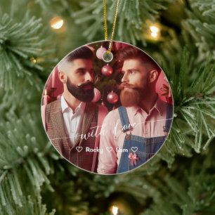 Merry & Bright Gay Retro Rosa Anpassningsbar Pho Julgransprydnad Keramik