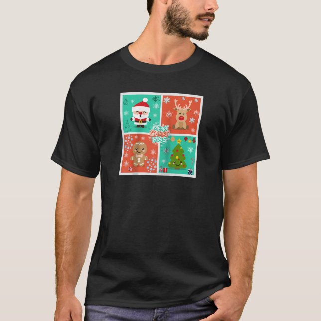 Merry Bright Gingerbröd Julgran Cute Santa T Shirt (Framsida)