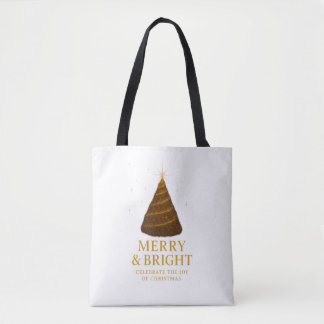 Merry & Bright Gold Christmas Shopping Tote Bag Tygkasse