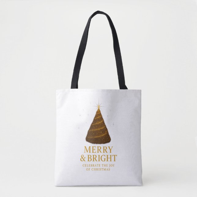Merry & Bright Gold Christmas Shopping Tote Bag Tygkasse (Framsida)