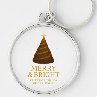 Merry & Bright Gold Glitter Christmas Round Rund Silverfärgad Nyckelring