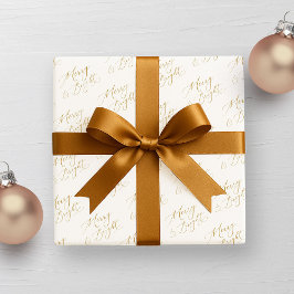 Merry & Bright Gold Script Christmas Presentpapper